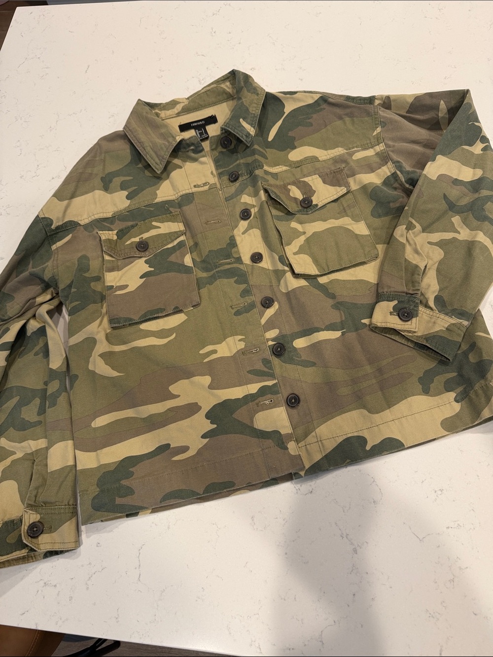 Forever 21 Green Camo Button-Front Shirt Jacket